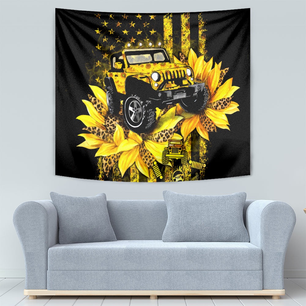 Sunflower Jeep Tapestry American Flag Sunflower Jeep DT01 Sunflower Jeep Tapestry American Flag Sunflower Jeep DT01