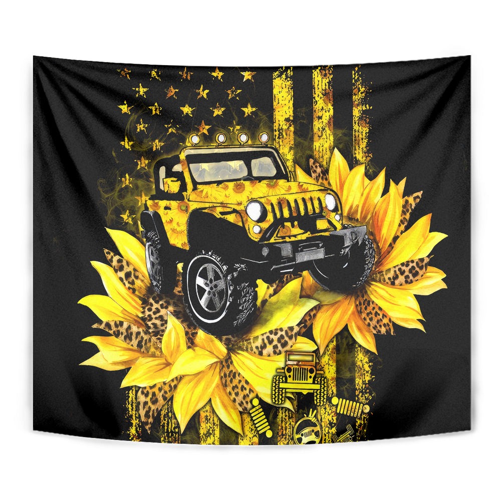 Sunflower Jeep Tapestry American Flag Sunflower Jeep DT01 Sunflower Jeep Tapestry American Flag Sunflower Jeep DT01