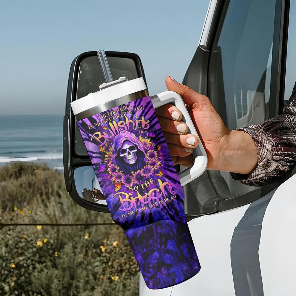 Sunflower Skull Tumbler With Handle She Is Sunshine Mixed With A Little Hurricane DT01 Sunflower Skull Tumbler With Handle She Is Sunshine Mixed With A Little Hurricane DT01