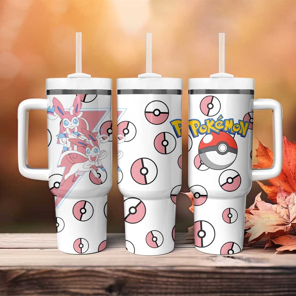 Sylveon - Poke Ball Tumbler With Handle Anime Style TS04 Sylveon - Poke Ball Tumbler With Handle Anime Style TS04