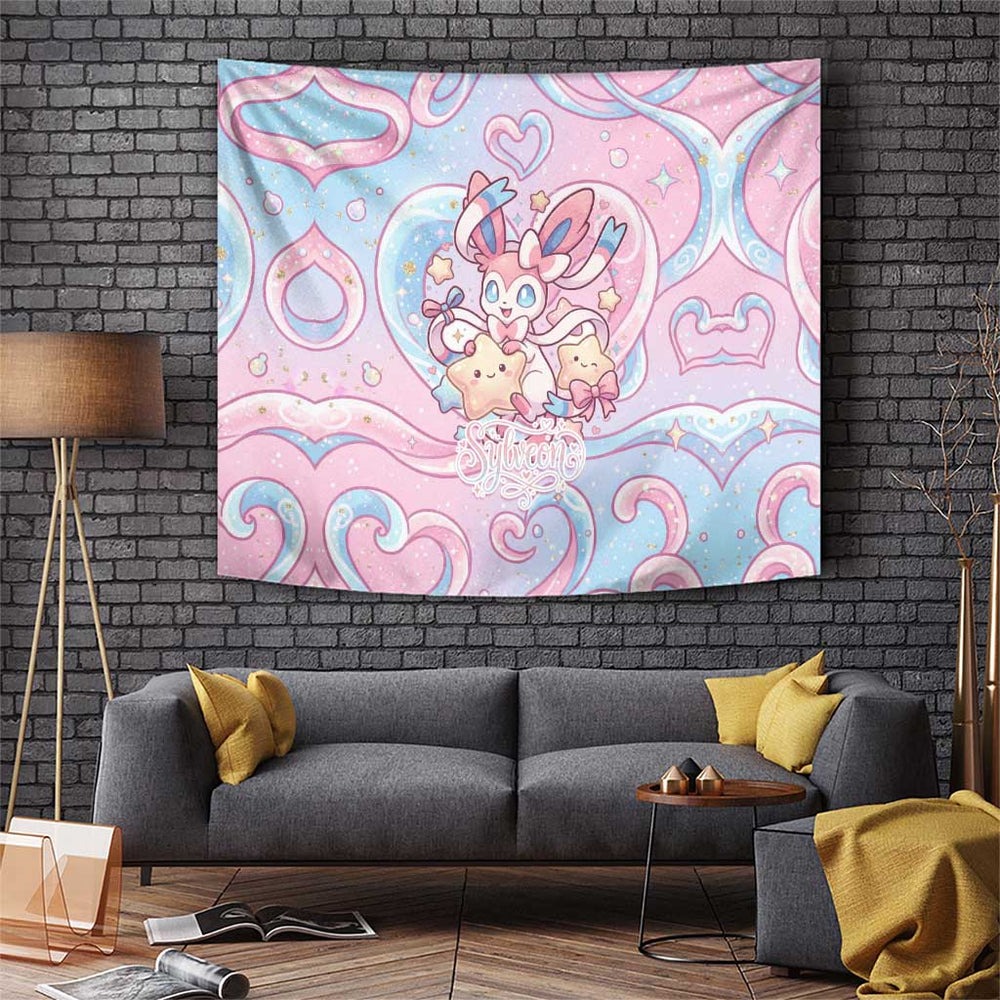 Sylveon Tapestry Magical Pastel Heart Ribbon Art TS04 Sylveon Tapestry Magical Pastel Heart Ribbon Art TS04