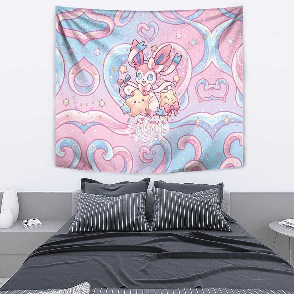 Sylveon Tapestry Magical Pastel Heart Ribbon Art TS04 Sylveon Tapestry Magical Pastel Heart Ribbon Art TS04