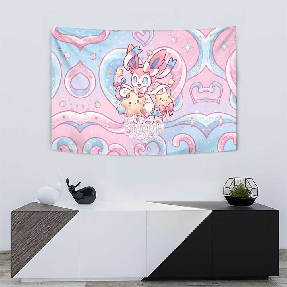 Sylveon Tapestry Magical Pastel Heart Ribbon Art TS04 Sylveon Tapestry Magical Pastel Heart Ribbon Art TS04