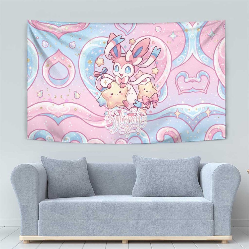 Sylveon Tapestry Magical Pastel Heart Ribbon Art TS04 Sylveon Tapestry Magical Pastel Heart Ribbon Art TS04