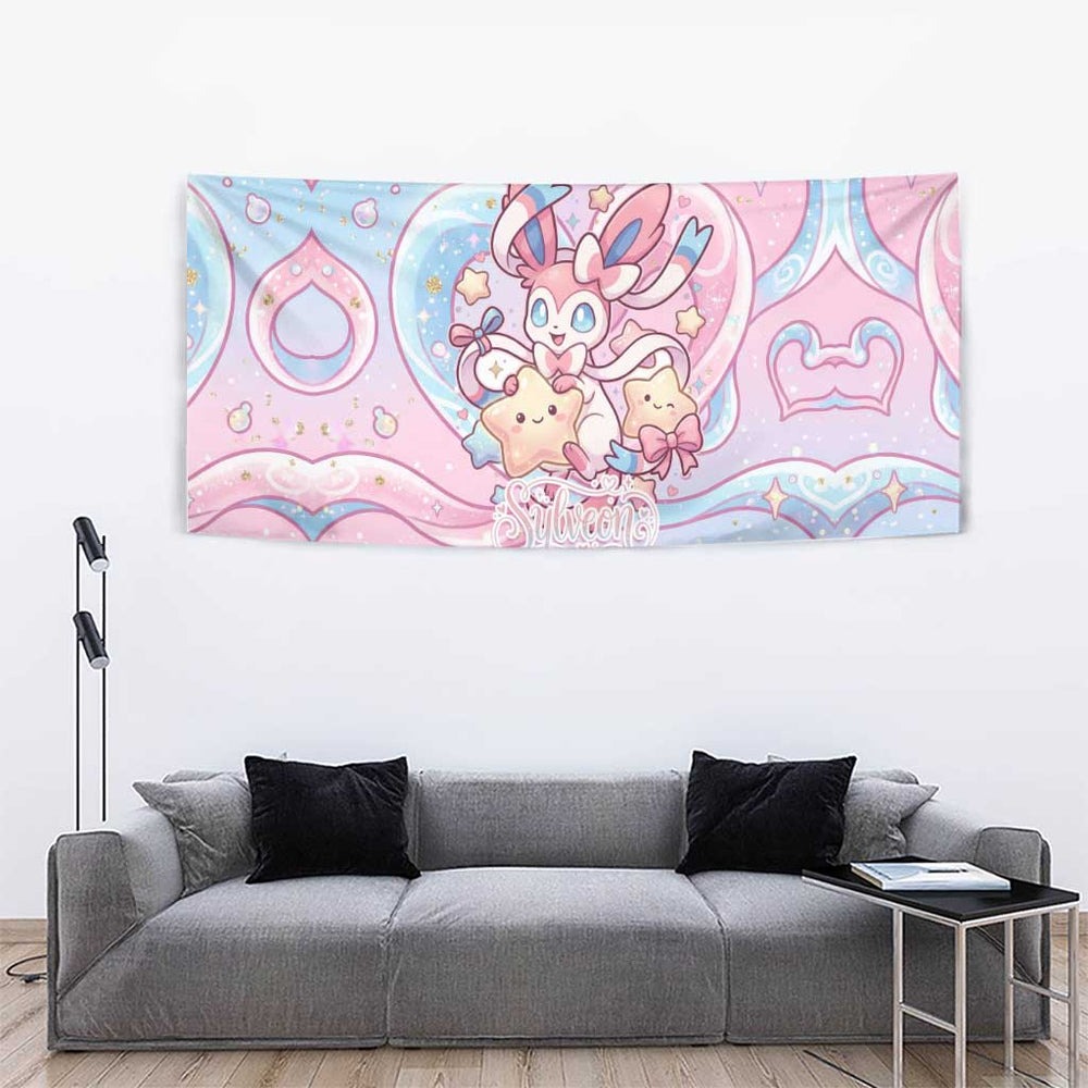 Sylveon Tapestry Magical Pastel Heart Ribbon Art TS04 Sylveon Tapestry Magical Pastel Heart Ribbon Art TS04