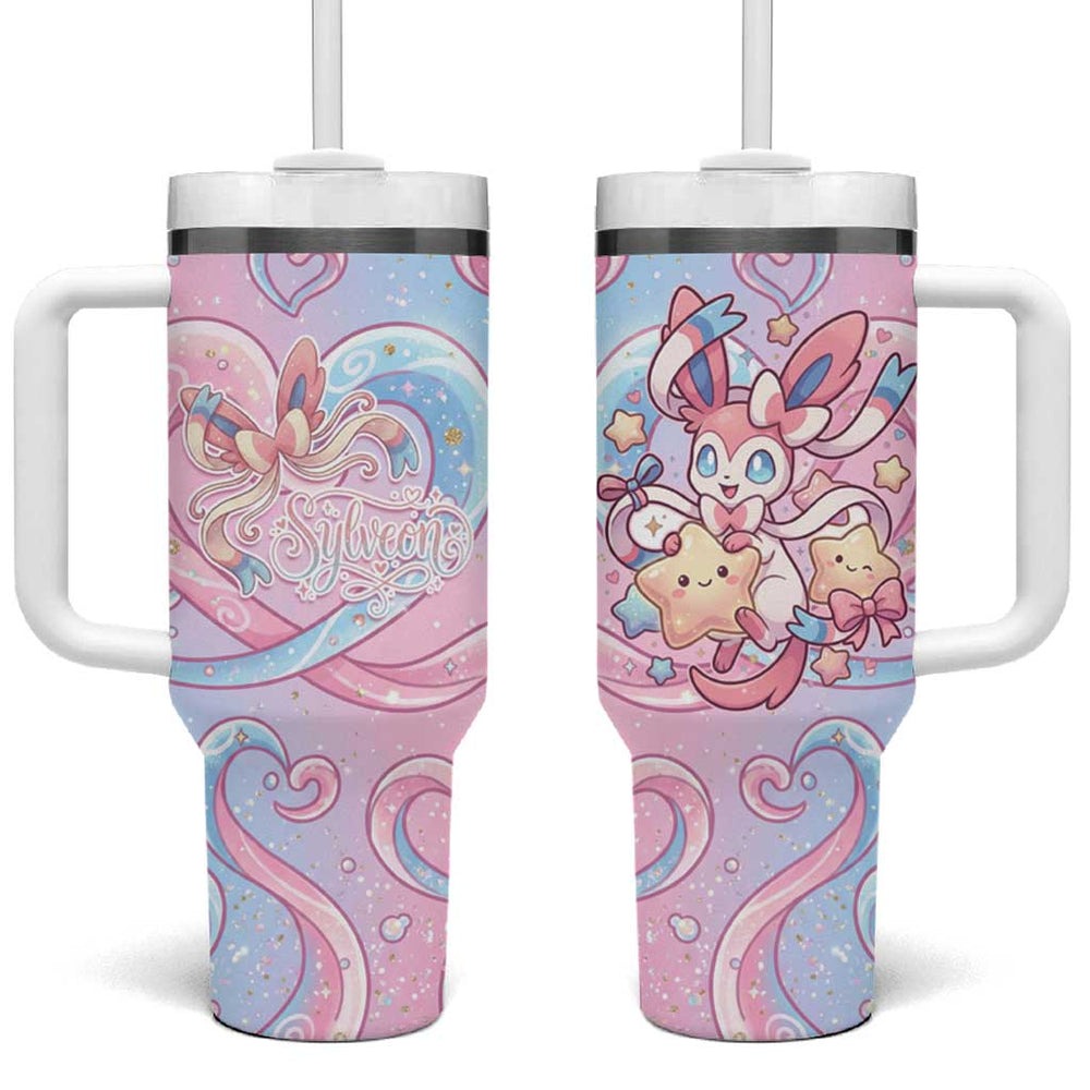 Sylveon Tumbler With Handle Magical Pastel Heart Ribbon Art TS04 Sylveon Tumbler With Handle Magical Pastel Heart Ribbon Art TS04