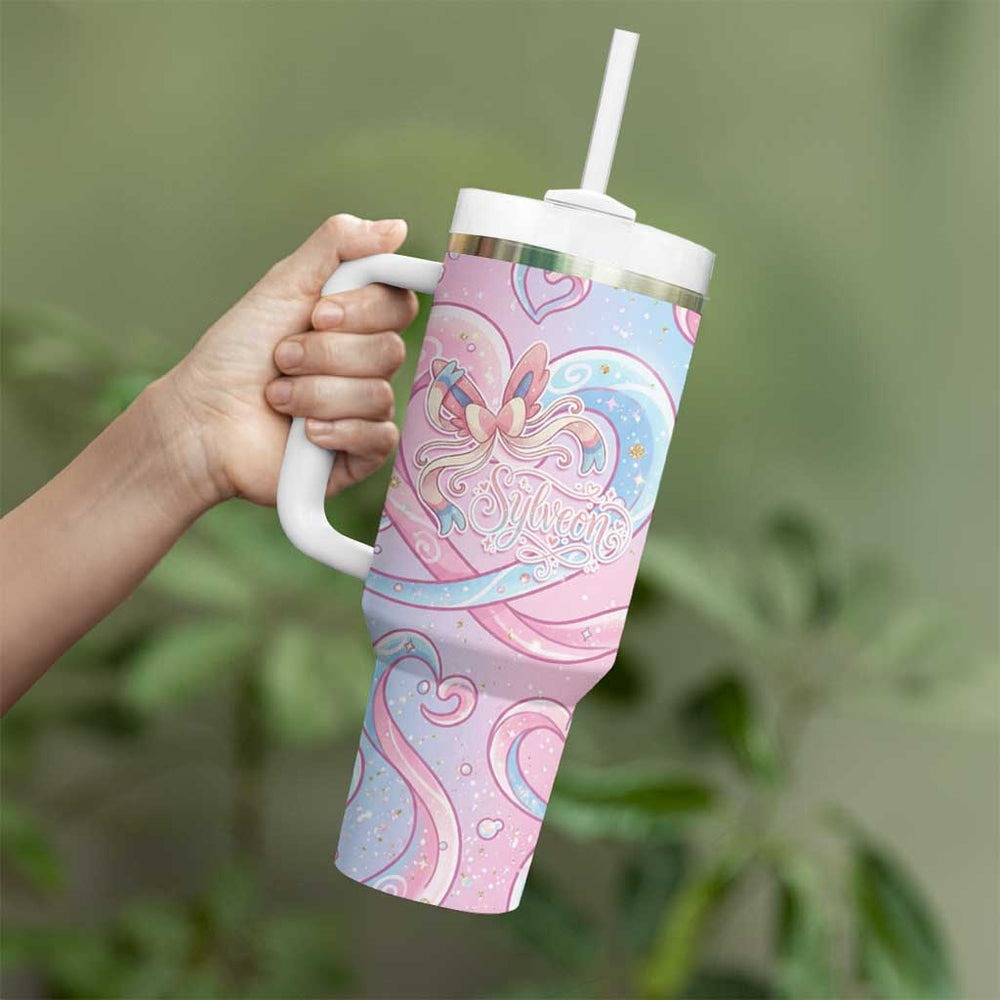 Sylveon Tumbler With Handle Magical Pastel Heart Ribbon Art TS04 Sylveon Tumbler With Handle Magical Pastel Heart Ribbon Art TS04