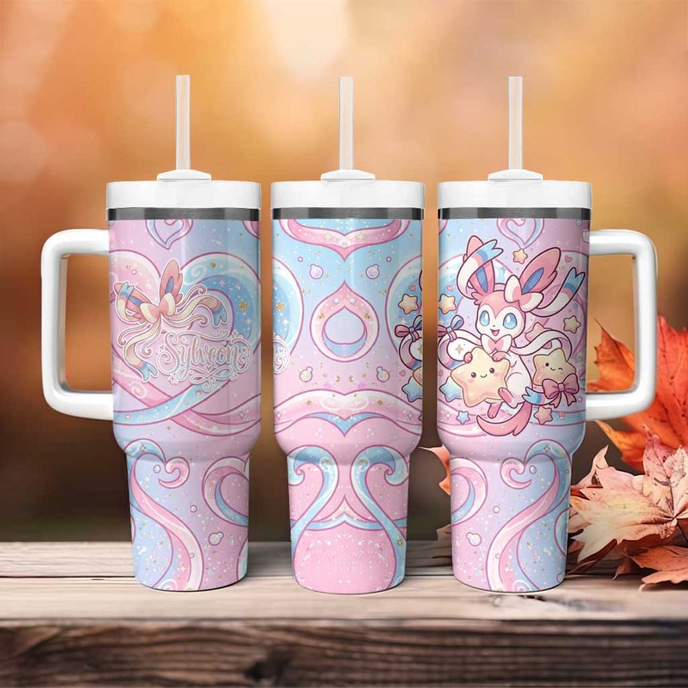 Sylveon Tumbler With Handle Magical Pastel Heart Ribbon Art TS04 Sylveon Tumbler With Handle Magical Pastel Heart Ribbon Art TS04