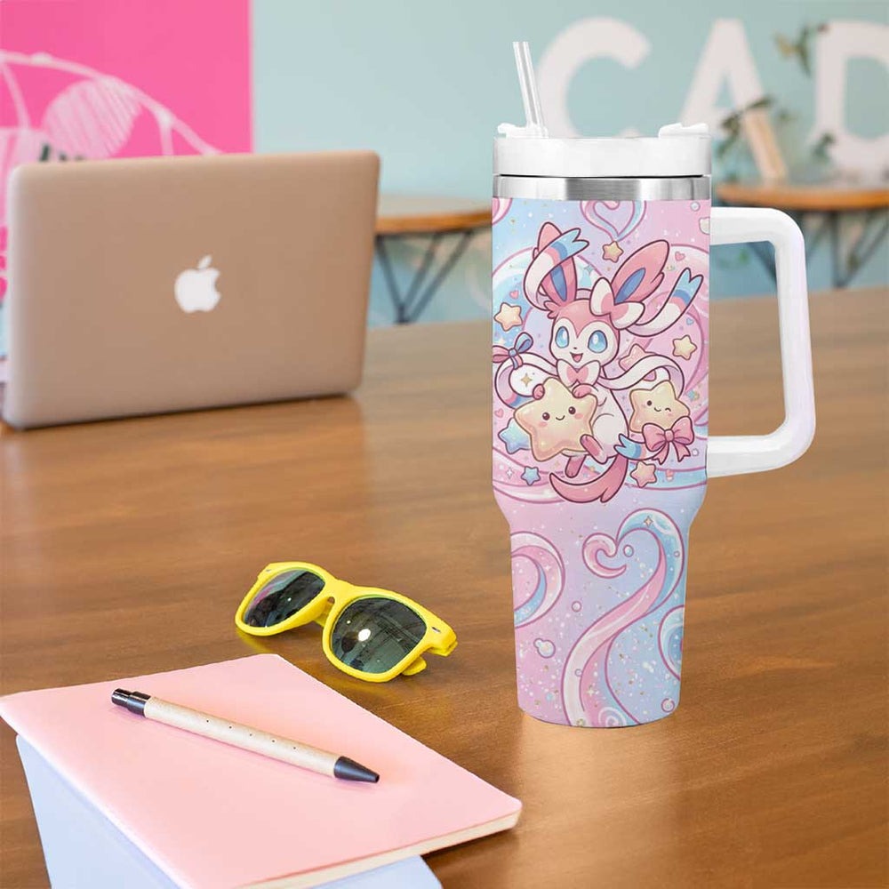 Sylveon Tumbler With Handle Magical Pastel Heart Ribbon Art TS04 Sylveon Tumbler With Handle Magical Pastel Heart Ribbon Art TS04