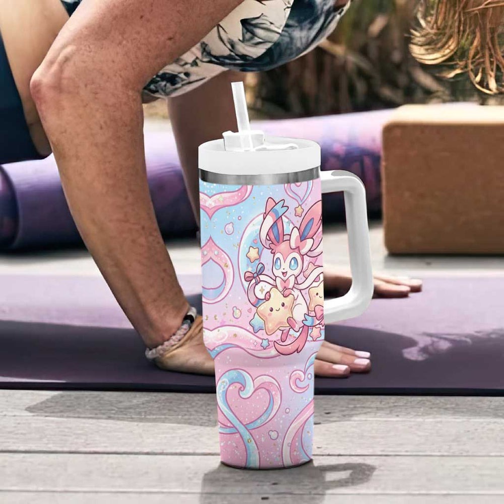 Sylveon Tumbler With Handle Magical Pastel Heart Ribbon Art TS04 Sylveon Tumbler With Handle Magical Pastel Heart Ribbon Art TS04