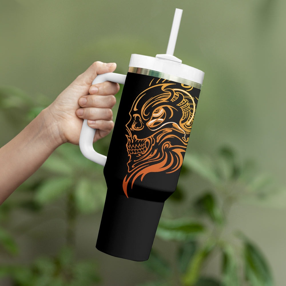Tattoo Skull Tumbler With Handle Golden Skull Face Tattoo DT01 Tattoo Skull Tumbler With Handle Golden Skull Face Tattoo DT01
