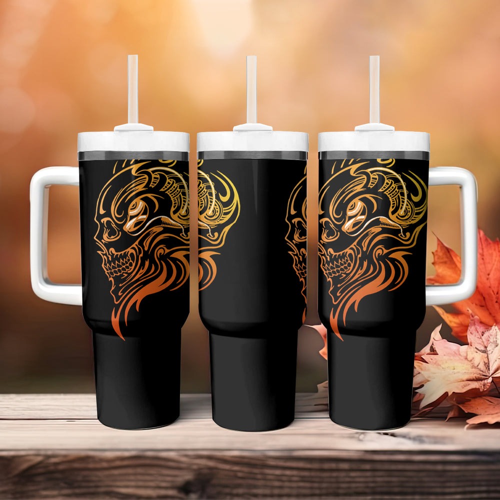 Tattoo Skull Tumbler With Handle Golden Skull Face Tattoo DT01 Tattoo Skull Tumbler With Handle Golden Skull Face Tattoo DT01
