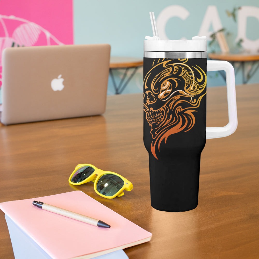 Tattoo Skull Tumbler With Handle Golden Skull Face Tattoo DT01 Tattoo Skull Tumbler With Handle Golden Skull Face Tattoo DT01