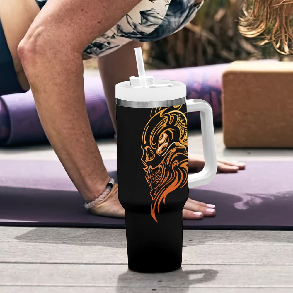 Tattoo Skull Tumbler With Handle Golden Skull Face Tattoo DT01 Tattoo Skull Tumbler With Handle Golden Skull Face Tattoo DT01