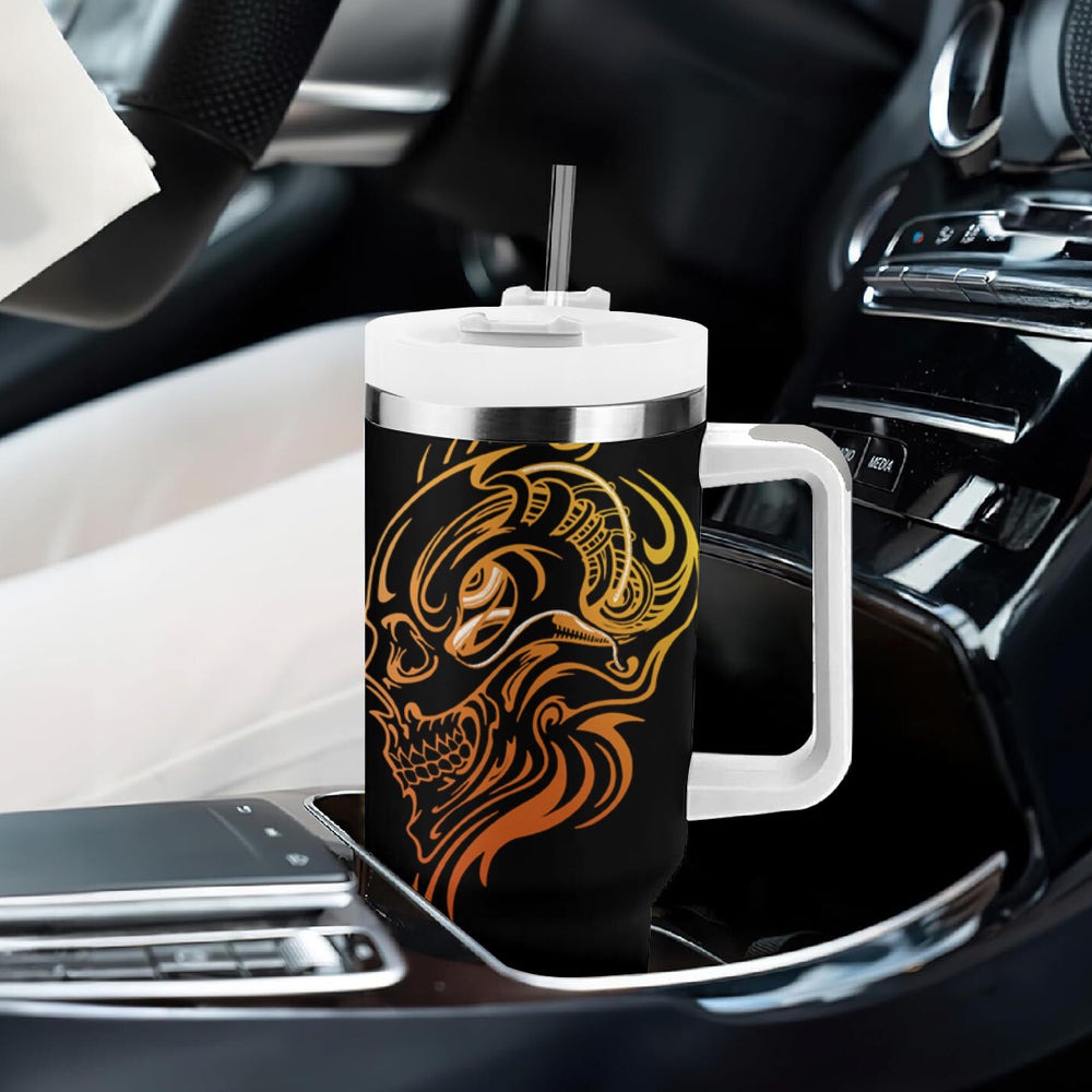 Tattoo Skull Tumbler With Handle Golden Skull Face Tattoo DT01 Tattoo Skull Tumbler With Handle Golden Skull Face Tattoo DT01