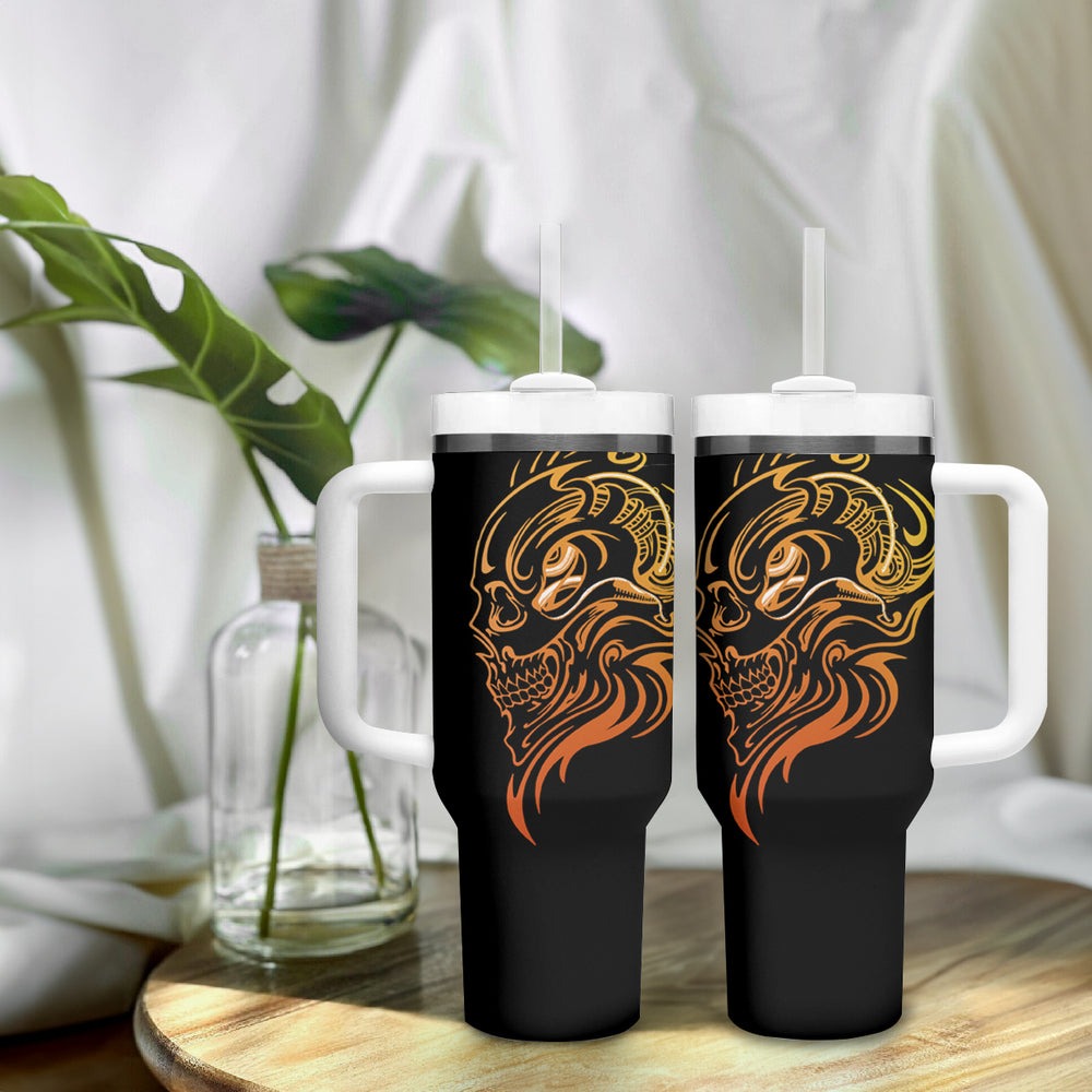 Tattoo Skull Tumbler With Handle Golden Skull Face Tattoo DT01 Tattoo Skull Tumbler With Handle Golden Skull Face Tattoo DT01