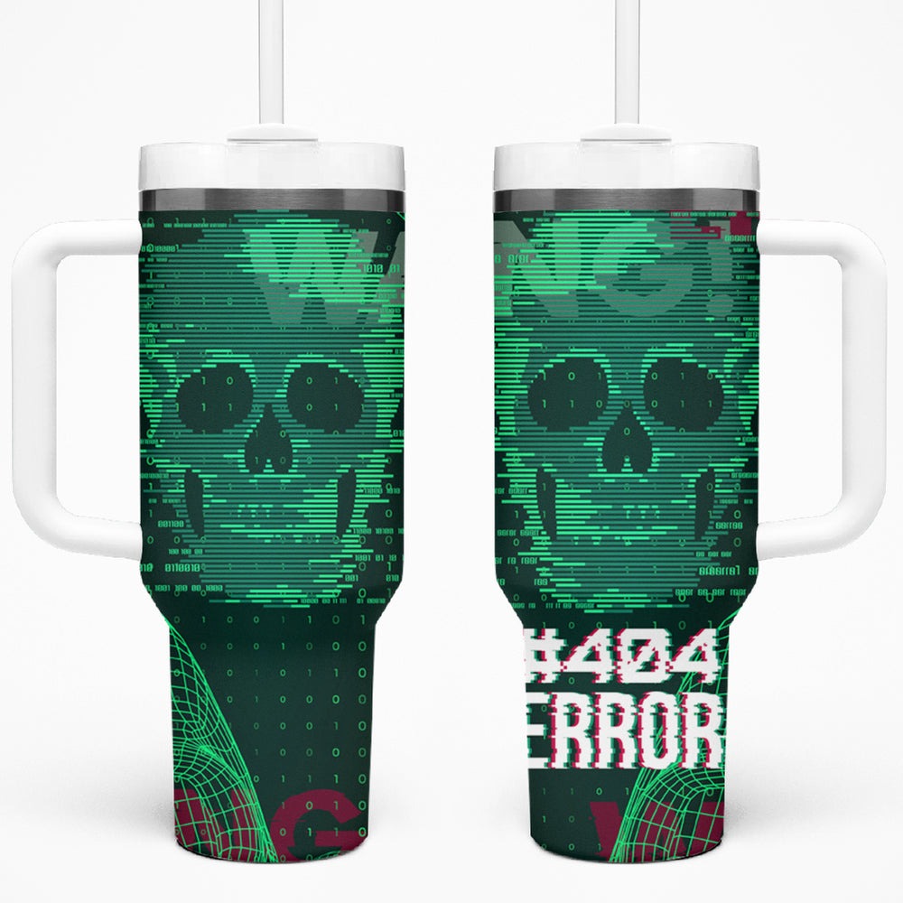 Technology Skull Tumbler With Handle Warning - Erro 404 TS04 Technology Skull Tumbler With Handle Warning - Erro 404 TS04