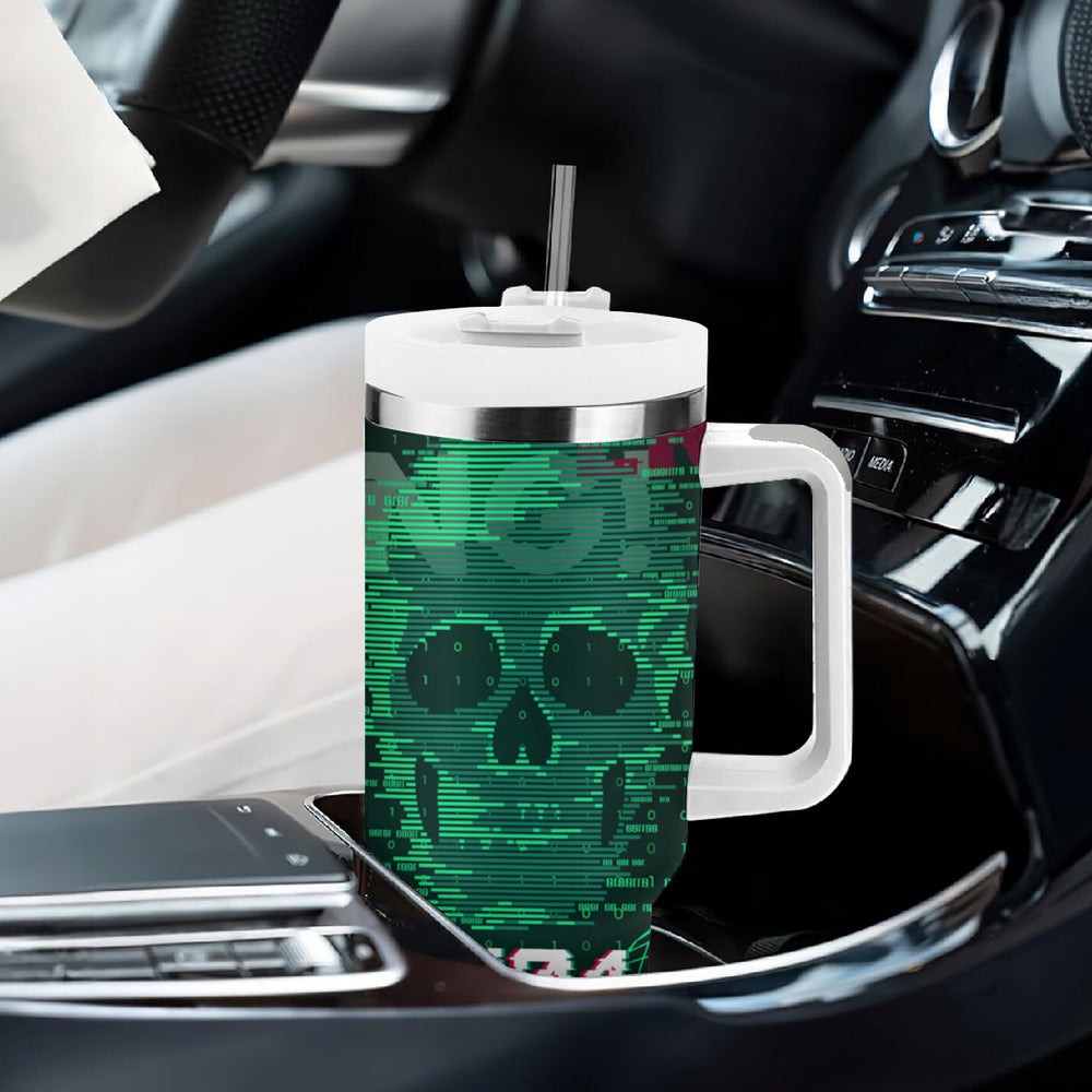 Technology Skull Tumbler With Handle Warning - Erro 404 TS04 Technology Skull Tumbler With Handle Warning - Erro 404 TS04