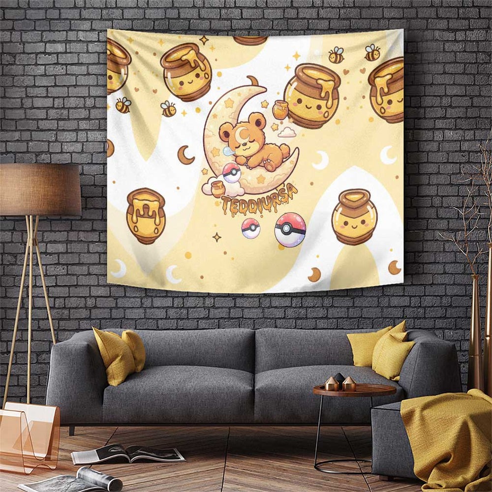 Teddiursa Tapestry Sweet Honey Moon Kawaii Art TS04 Teddiursa Tapestry Sweet Honey Moon Kawaii Art TS04