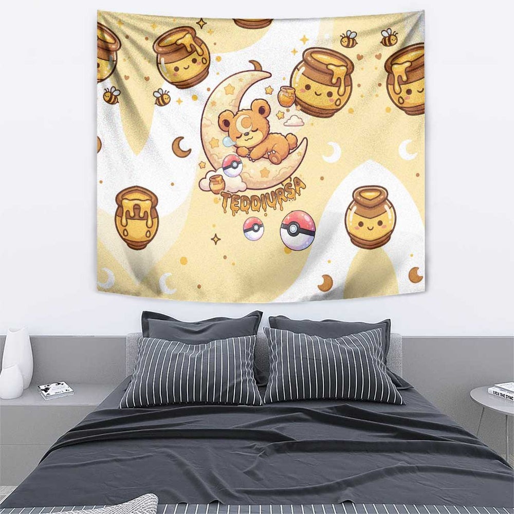 Teddiursa Tapestry Sweet Honey Moon Kawaii Art TS04 Teddiursa Tapestry Sweet Honey Moon Kawaii Art TS04