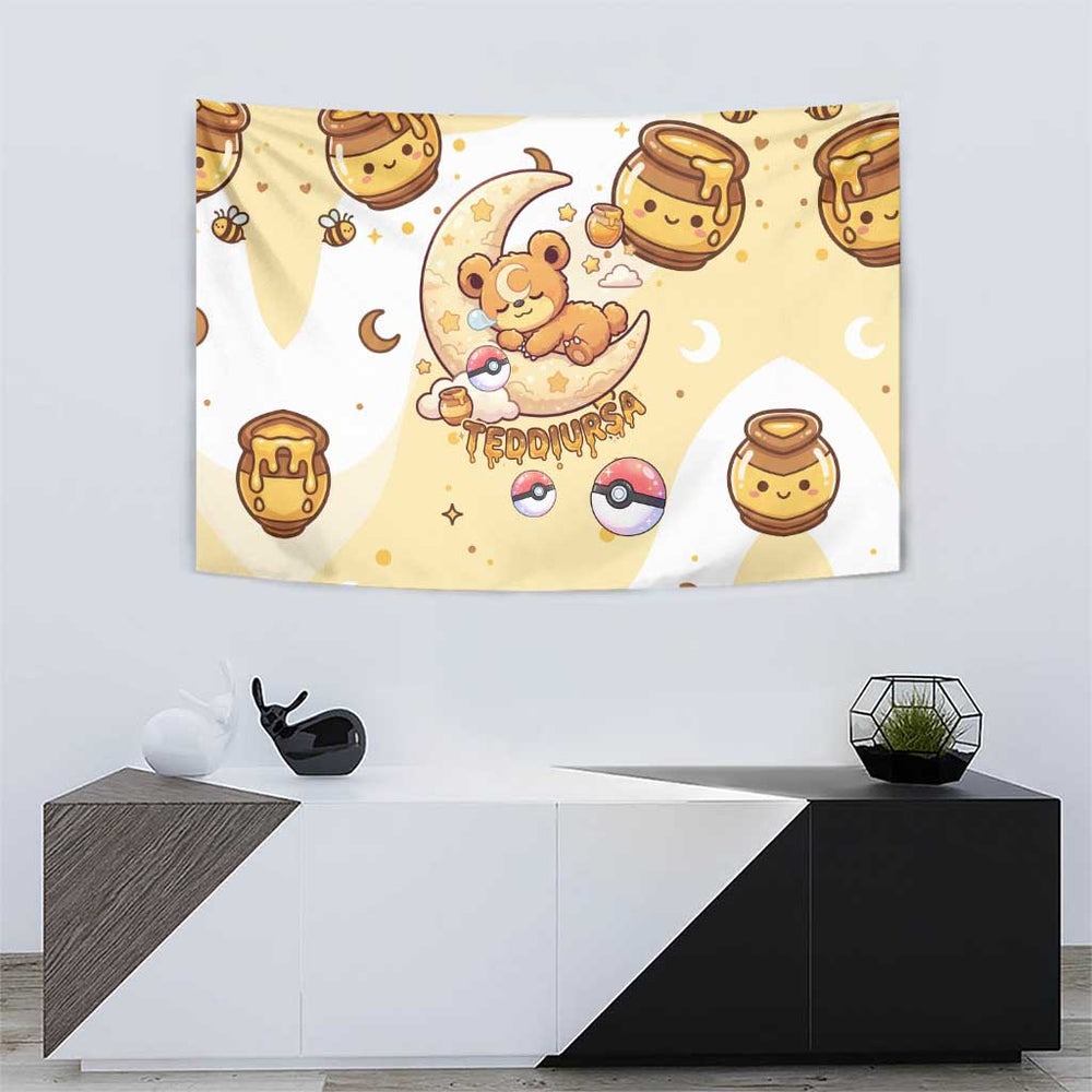 Teddiursa Tapestry Sweet Honey Moon Kawaii Art TS04 Teddiursa Tapestry Sweet Honey Moon Kawaii Art TS04