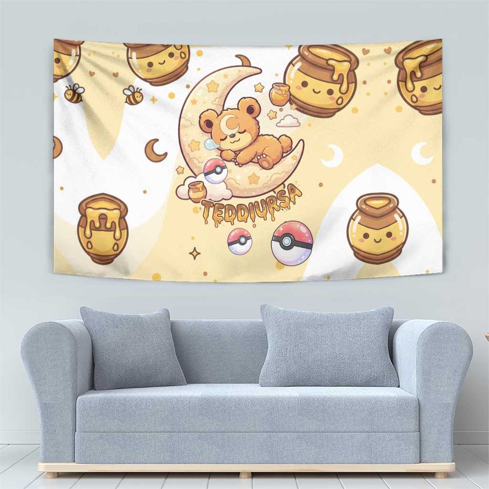 Teddiursa Tapestry Sweet Honey Moon Kawaii Art TS04 Teddiursa Tapestry Sweet Honey Moon Kawaii Art TS04