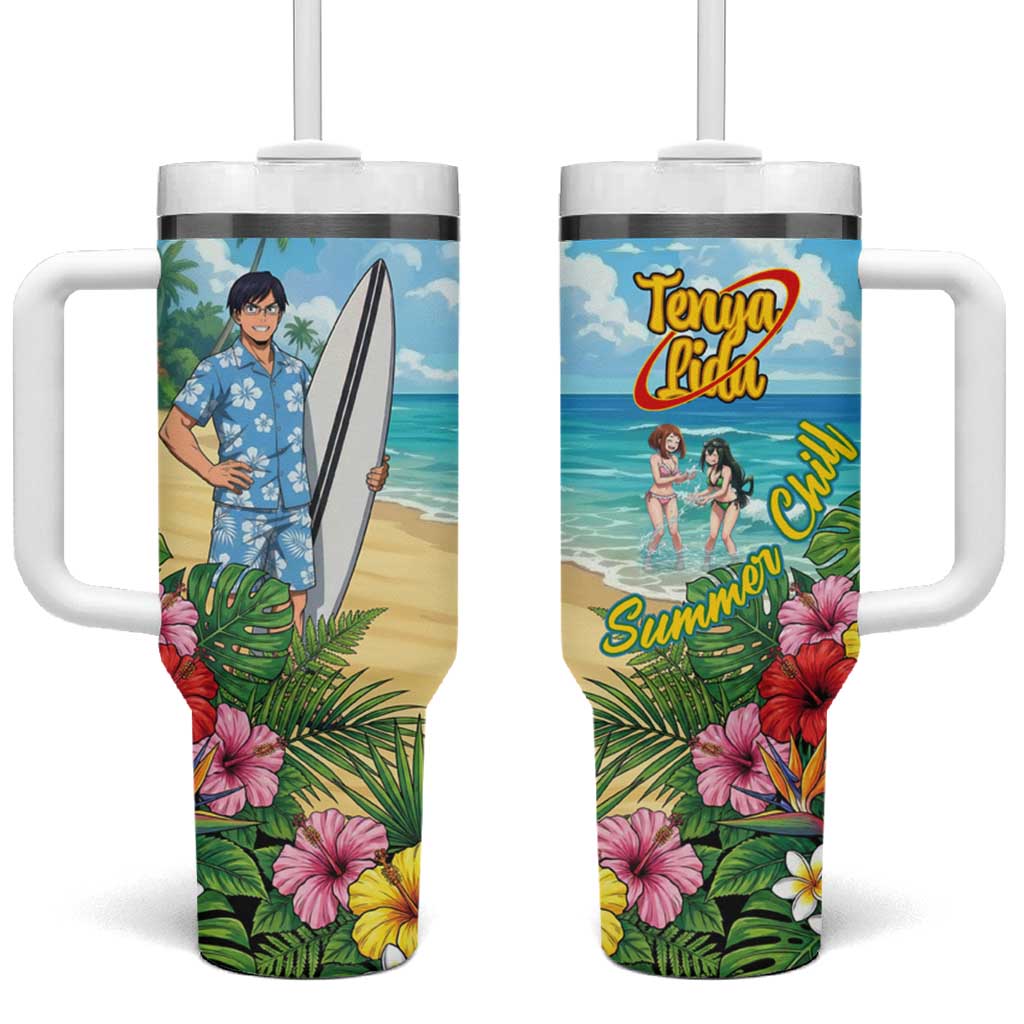 Tenya Iida Summer Chill Tumbler With Handle Tropical Anime Surf Escape TS04