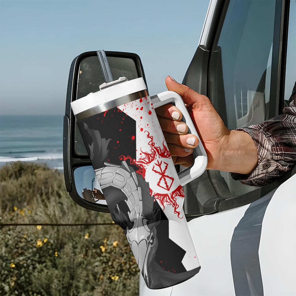 The Skull Knight Berserk Tumbler With Handle Anime Grunge Style TS04 The Skull Knight Berserk Tumbler With Handle Anime Grunge Style TS04