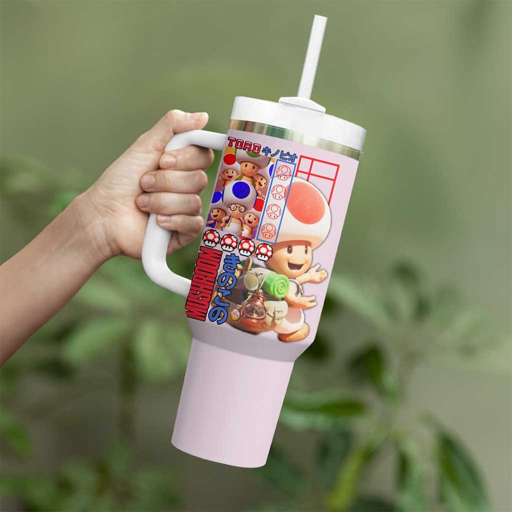 Toad Mario Bros Tumbler With Handle Japan Anime Style TS04 Toad Mario Bros Tumbler With Handle Japan Anime Style TS04