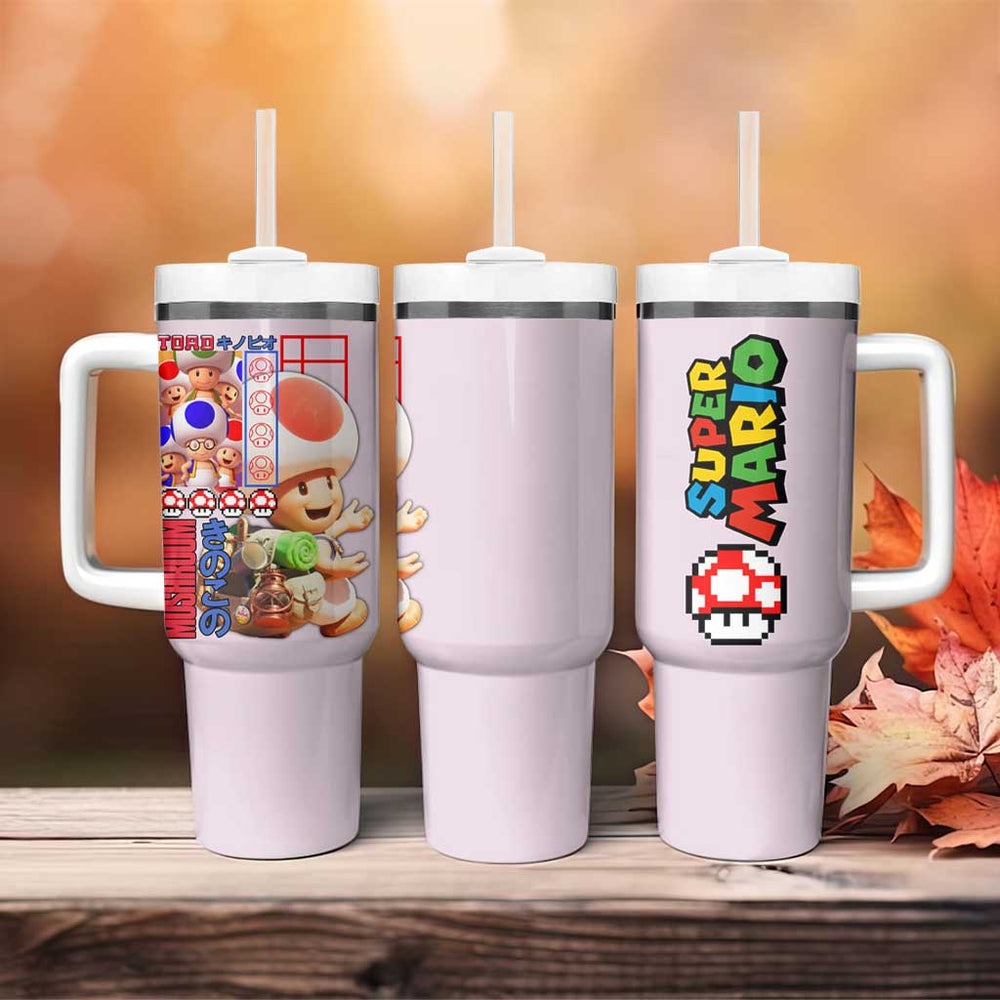 Toad Mario Bros Tumbler With Handle Japan Anime Style TS04 Toad Mario Bros Tumbler With Handle Japan Anime Style TS04