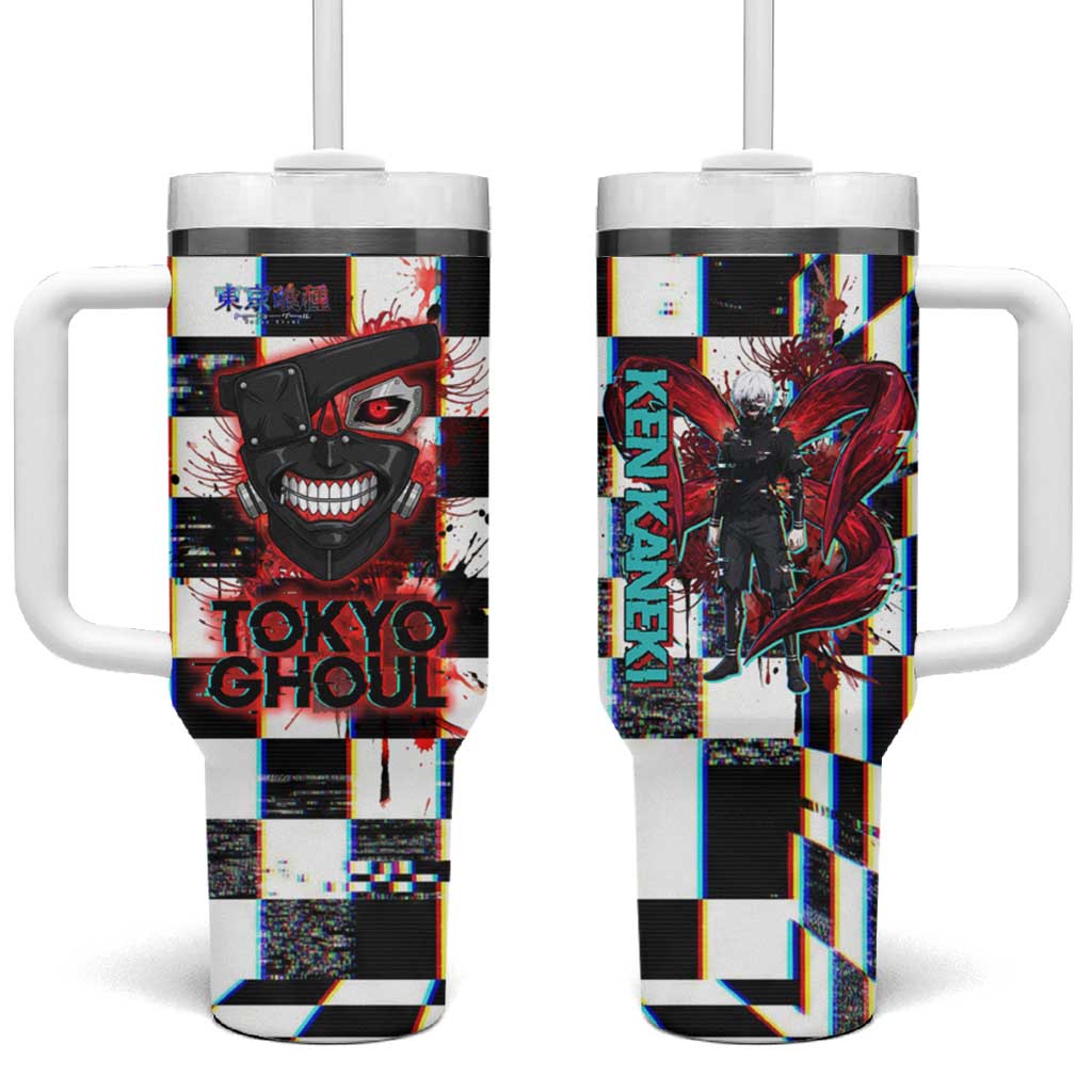 Tokyo Ghoul Kaneki Ken Tumbler With Handle Glitchcore Anime Style with Dark Checker Pattern TS04