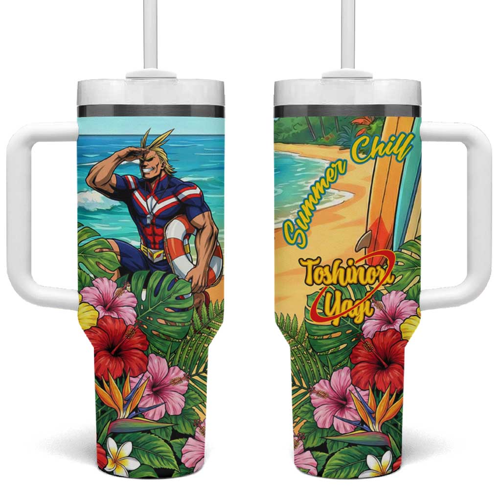 Toshinori Yagi Summer Chill Tumbler With Handle Heroic Tropical Anime Art TS04