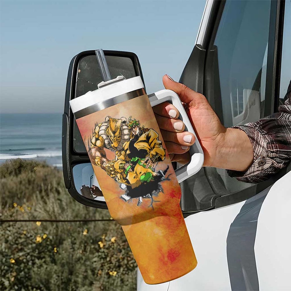 Trippy Dio V1 Jojos Bizarre Adventure Tumbler With Handle Trippy Style TS04 Trippy Dio V1 Jojos Bizarre Adventure Tumbler With Handle Trippy Style TS04