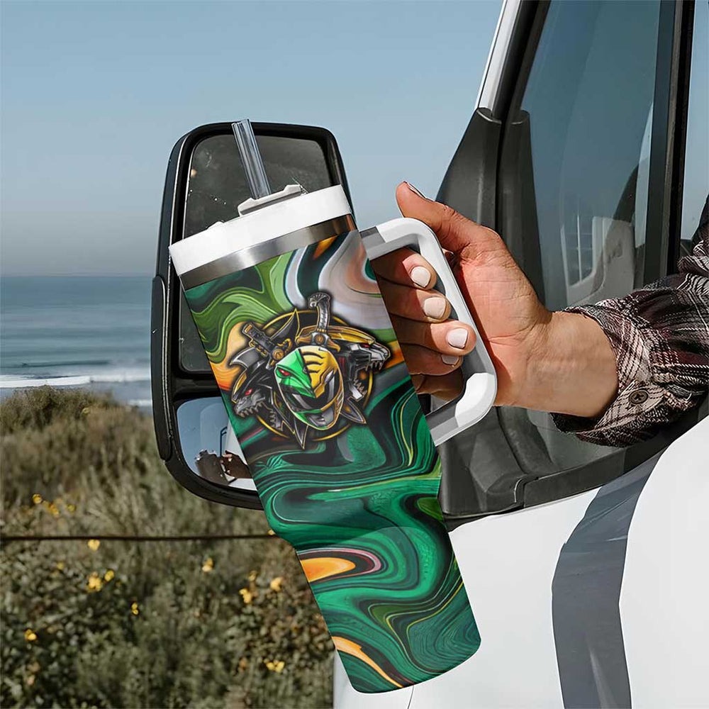 Trippy Green White Power Rangers Tumbler With Handle Anime Style TS04 Trippy Green White Power Rangers Tumbler With Handle Anime Style TS04
