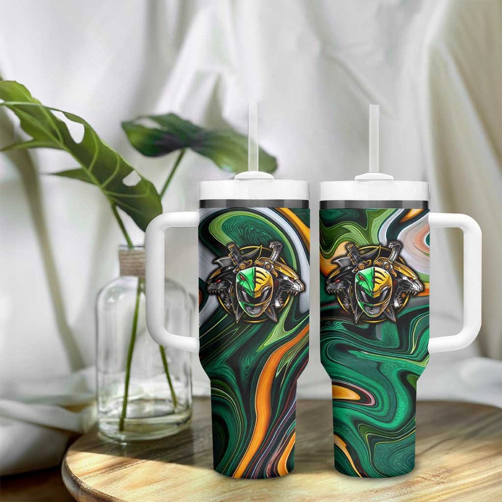 Trippy Green White Power Rangers Tumbler With Handle Anime Style TS04 Trippy Green White Power Rangers Tumbler With Handle Anime Style TS04