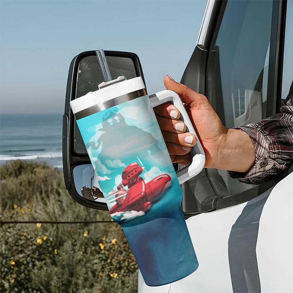 Trippy Porco Rosso Studio Tumbler With Handle Anime Style TS04