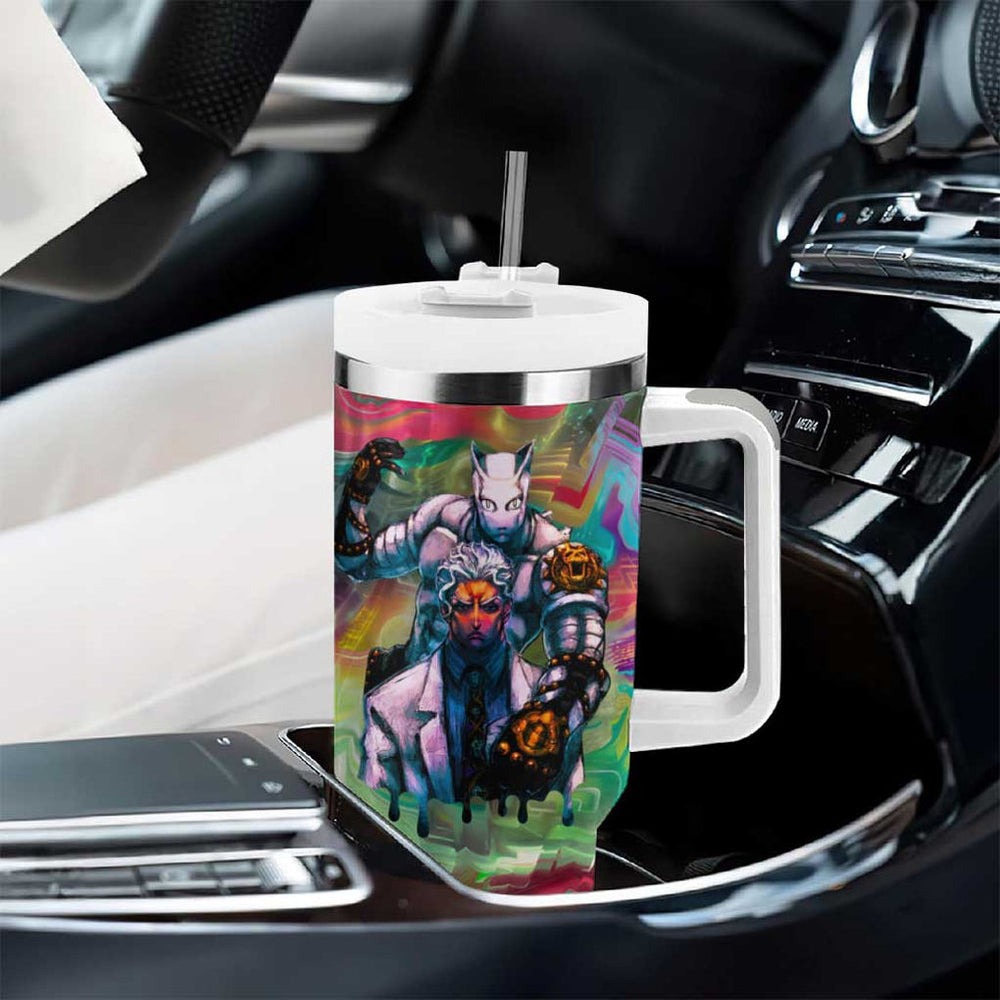 Trippy Yoshikage Kira Deadly Queen Jojos Bizarre Adventure Tumbler With Handle Trippy Style TS04 Trippy Yoshikage Kira Deadly Queen Jojos Bizarre Adventure Tumbler With Handle Trippy Style TS04
