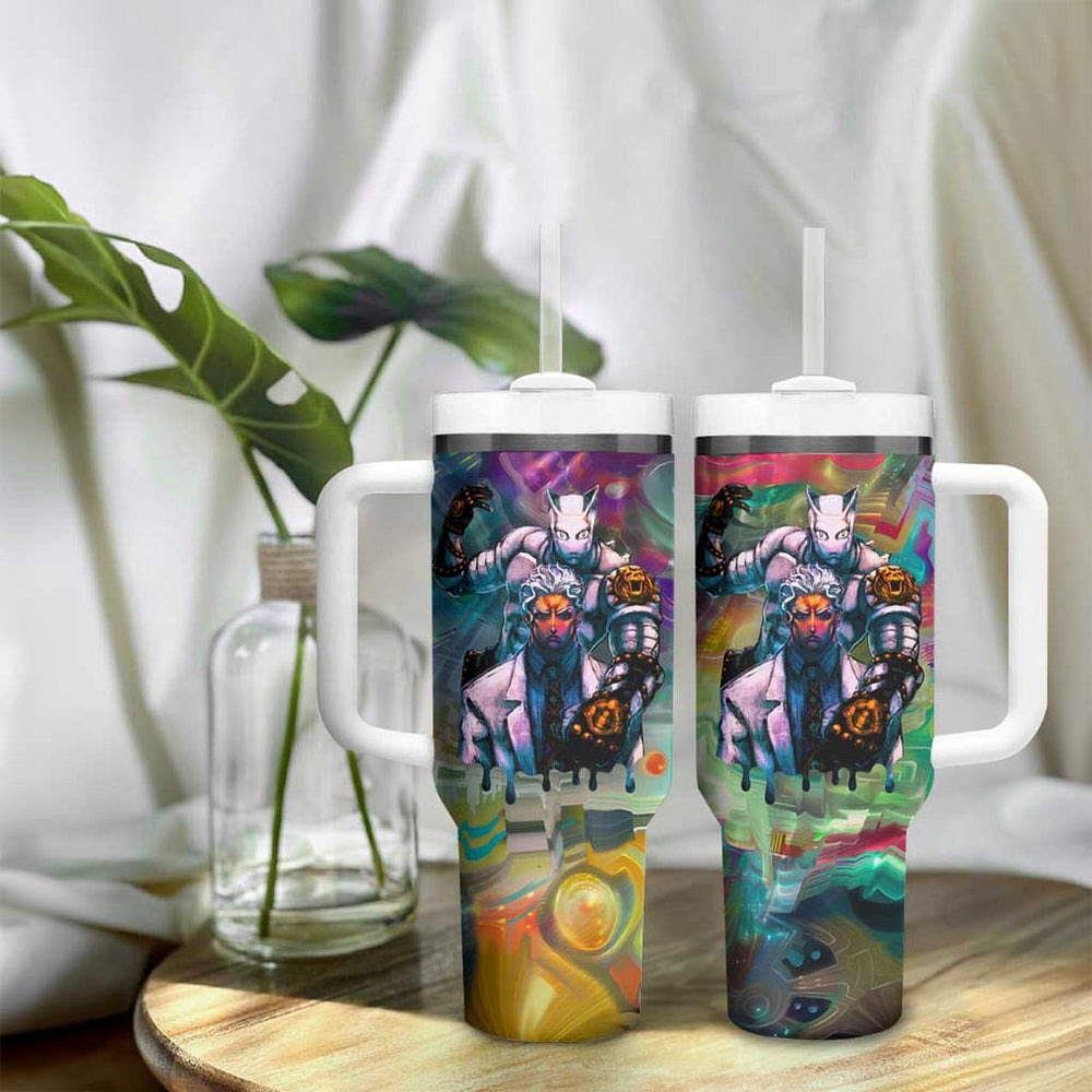 Trippy Yoshikage Kira Deadly Queen Jojos Bizarre Adventure Tumbler With Handle Trippy Style TS04 Trippy Yoshikage Kira Deadly Queen Jojos Bizarre Adventure Tumbler With Handle Trippy Style TS04