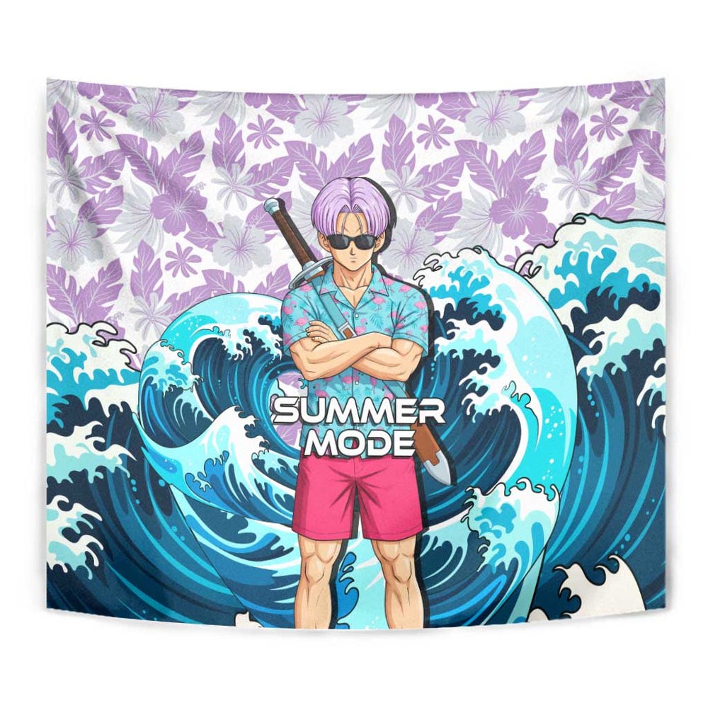 Trunks Dragon Ball Summer Theme Tumbler With Handle with Sword Floral Shirt Sunglasses Shenron and Ocean Wave Background TS04