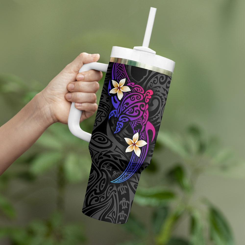 Turtle and Plumeria - Polynesian Tumbler With Handle TS04 Turtle and Plumeria - Polynesian Tumbler With Handle TS04