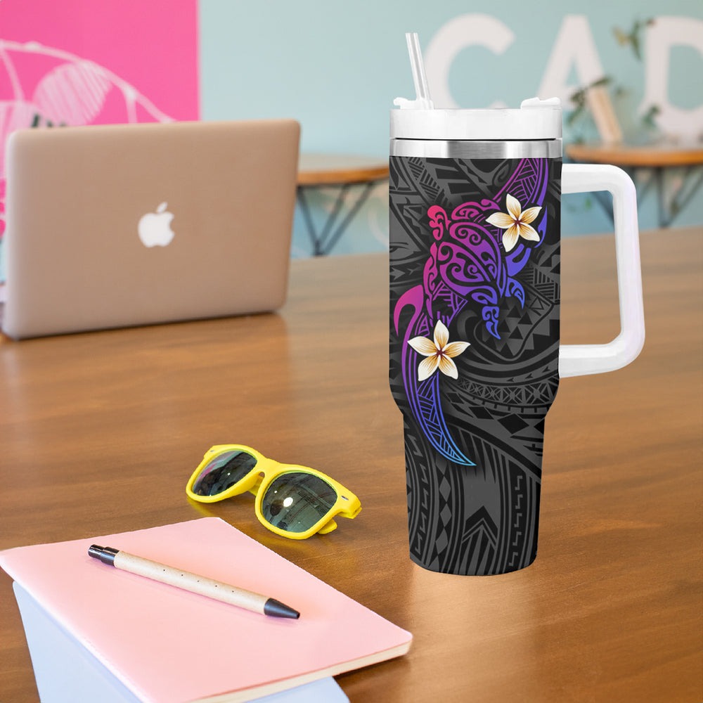 Turtle and Plumeria - Polynesian Tumbler With Handle TS04 Turtle and Plumeria - Polynesian Tumbler With Handle TS04