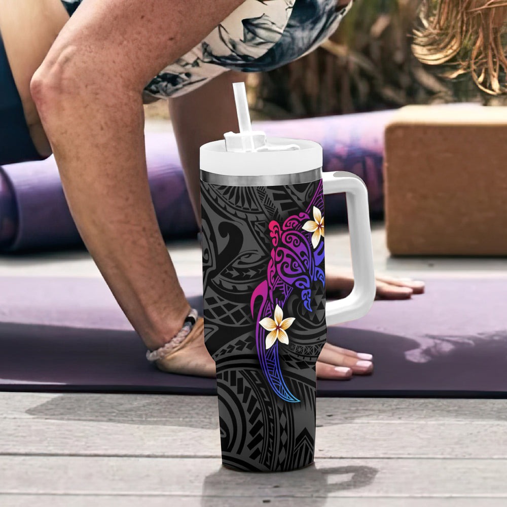 Turtle and Plumeria - Polynesian Tumbler With Handle TS04 Turtle and Plumeria - Polynesian Tumbler With Handle TS04