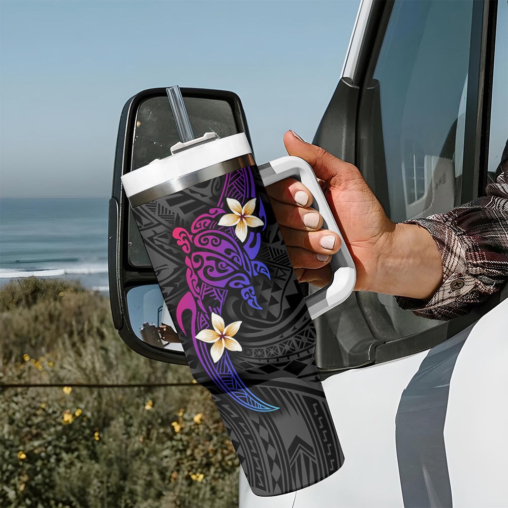 Turtle and Plumeria - Polynesian Tumbler With Handle TS04 Turtle and Plumeria - Polynesian Tumbler With Handle TS04
