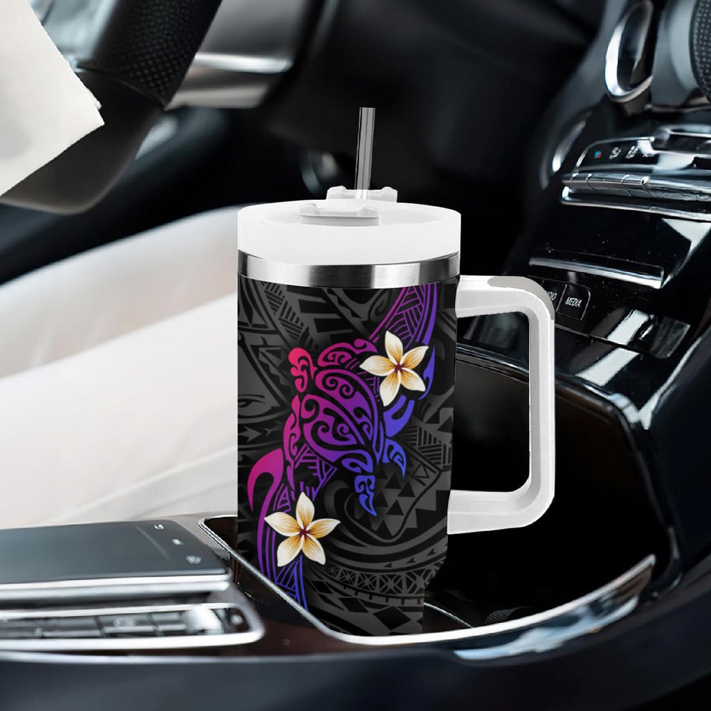Turtle and Plumeria - Polynesian Tumbler With Handle TS04 Turtle and Plumeria - Polynesian Tumbler With Handle TS04