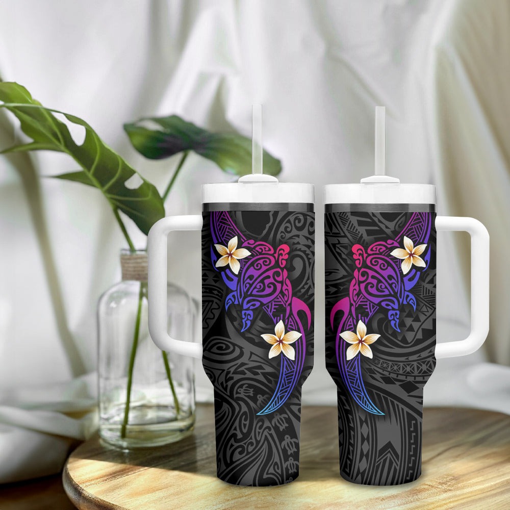 Turtle and Plumeria - Polynesian Tumbler With Handle TS04 Turtle and Plumeria - Polynesian Tumbler With Handle TS04