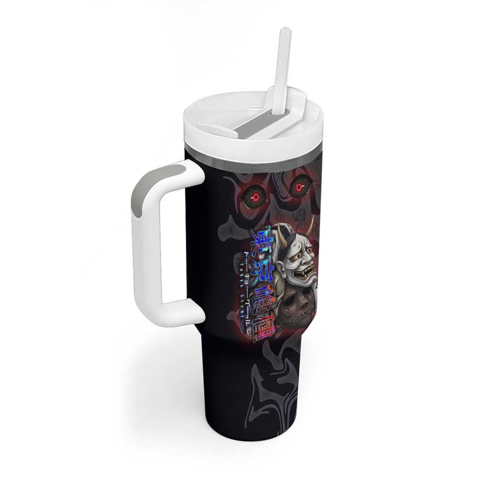 Uta Tokyo Ghoul Tumbler With Handle Dark Urban Tattoo Style with Oni Mask Elements TS04 Uta Tokyo Ghoul Tumbler With Handle Dark Urban Tattoo Style with Oni Mask Elements TS04