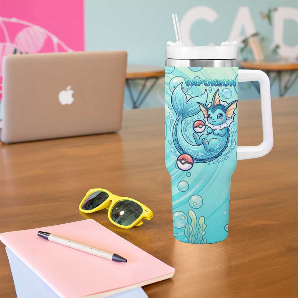 Vaporeon Tumbler With Handle Dreamy Ocean Bubble Fantasy Art TS04