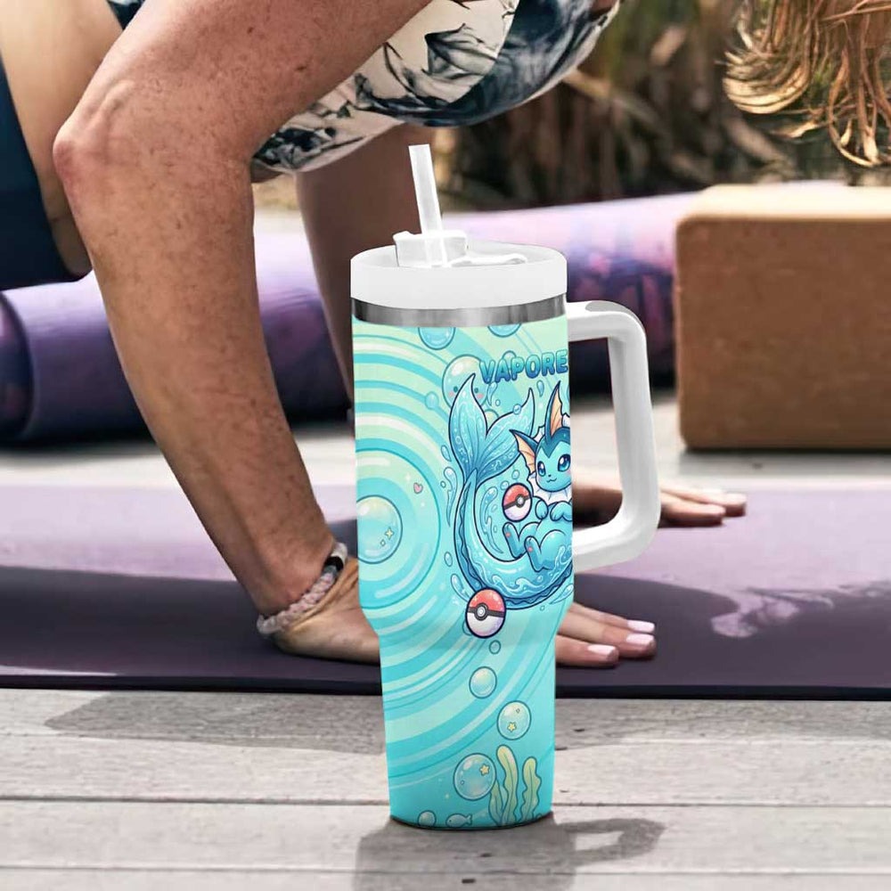 Vaporeon Tumbler With Handle Dreamy Ocean Bubble Fantasy Art TS04