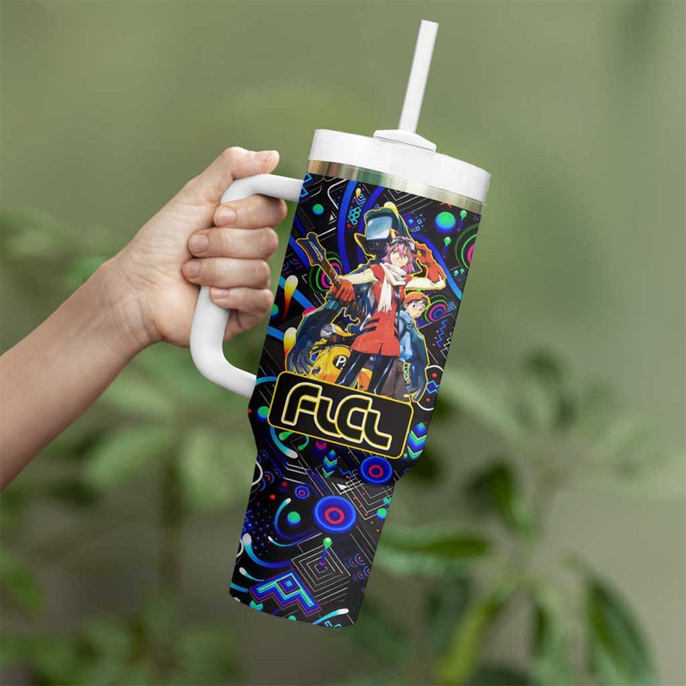 Vibing FLCL Tumbler With Handle Anime Mix Colorful Abstract Style TS04