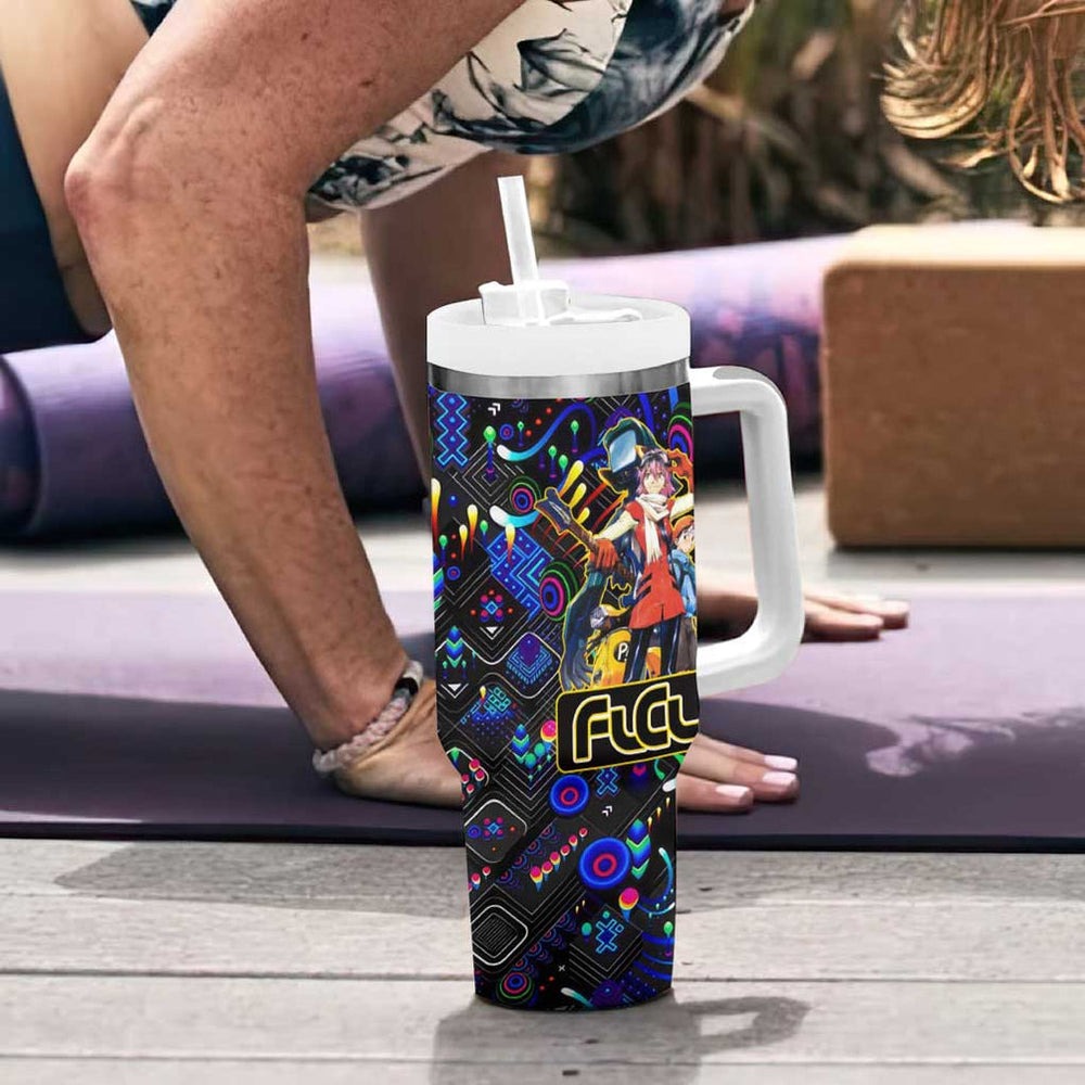 Vibing FLCL Tumbler With Handle Anime Mix Colorful Abstract Style TS04